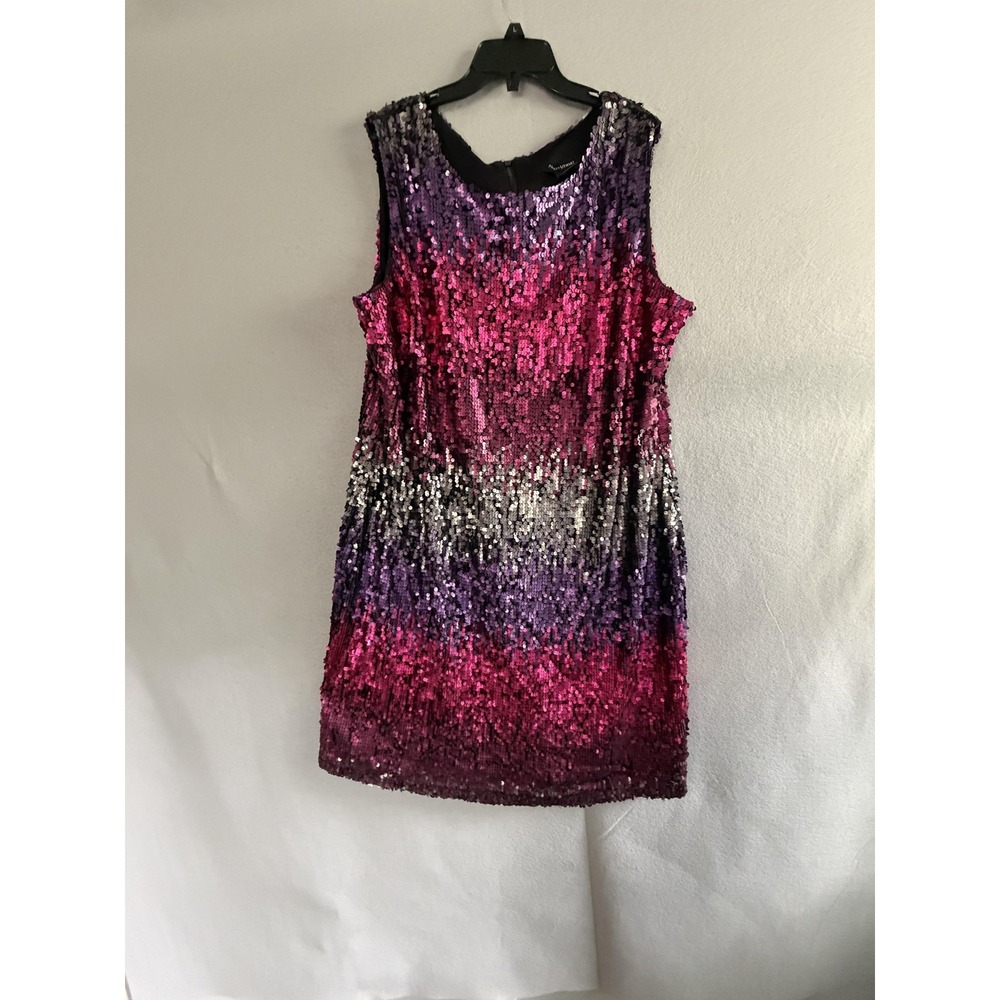Ashley Stewart Dress Womens 22/24 Multicolor Sequin Scoop Neck Shift Short Party